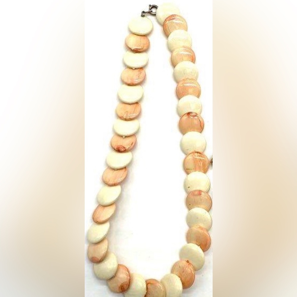 Vintage Peach and White Lucite Necklace with Clip On Earrings